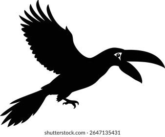 Silhueta de um pássaro tucano em voo isolada em um vetor de fundo branco ilustração