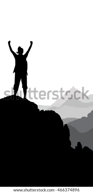 観光客のシルエット 女の子の登山者 のベクター画像素材 ロイヤリティフリー