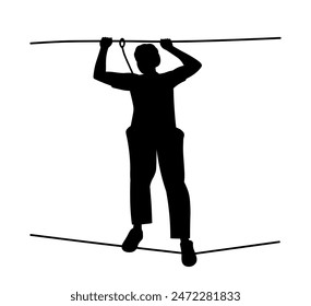 Silhouette of a tourist walking a rope, tourism element
