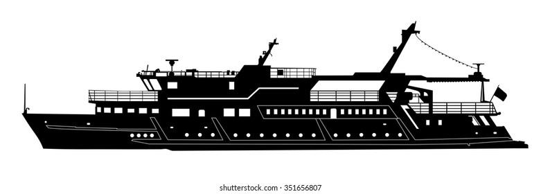Silhouette of touristic pleasure boat isolated on white. Vector illustration