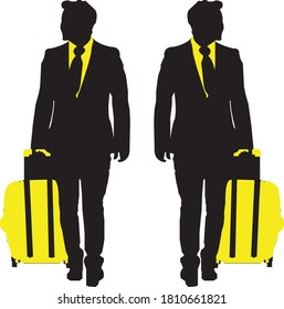 silhouette tow man with a yellow bag and a yellow shirt