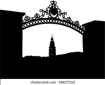 Silhouette Tower Castle in Czech Krumlov in the Czech Republic