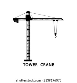 Silhouette of a tower crane on a white background. Vector icon.