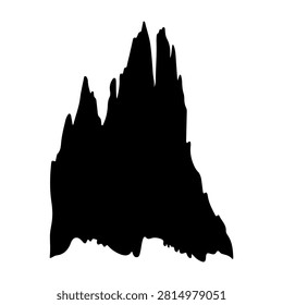 Silhouette of a towering mountain peak with jagged edges against a clear sky during sunrise, emphasizing natural grandeur and rugged terrain.