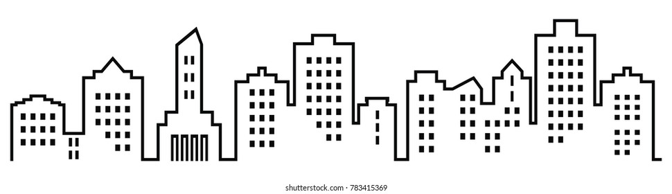 Silhouette of town, group of modern buildings, vector icon