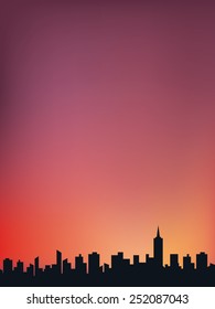 silhouette of town at midnight with sky background, vector