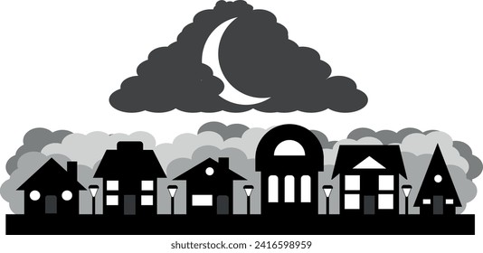 Ciudad de la silueta en el vector nocturno