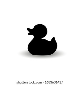 Silhouette of toy duckling isolated on white background.