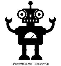 Silhouette of a toy robot on a white background