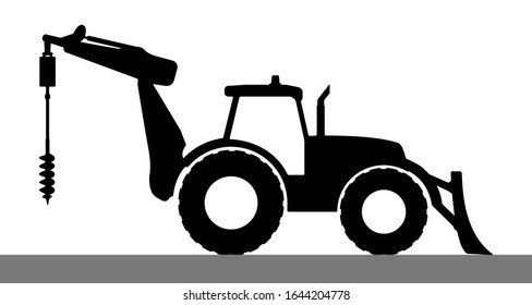 Silhouette of a tractor with a drilling rig.