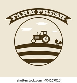 Silhouette of tractor in field. Vector illustration.