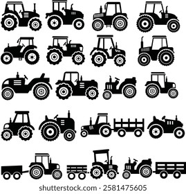 Silhouette Tractor Icons Set Bundle