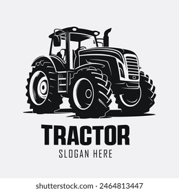 silhouette of a tractor illustration vector with black old tractor on white background	