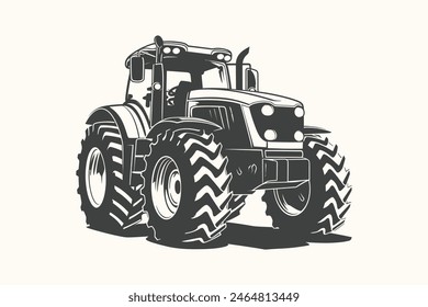 Silhouette einer Traktor Illustration Vektorgrafik mit schwarzem alten Traktor auf weißem Hintergrund	