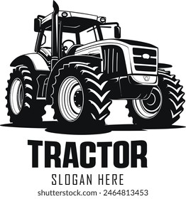 silhouette of a tractor illustration vector with black old tractor on white background	