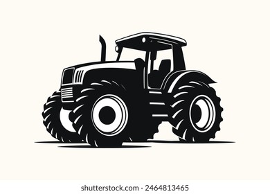 silhouette of a tractor illustration vector with black old tractor on white background	