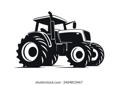 silhouette of a tractor illustration vector with black old tractor on white background	