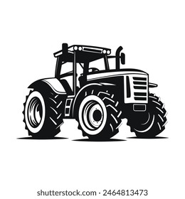 silhouette of a tractor illustration vector with black old tractor on white background	