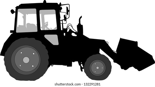 Silhouette of a tractor of road service in profile