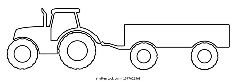 Silhouette of a tractor with a trailer.