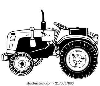 silhouette tractor, vector doodle illustration, hand drawing, sketch, line art.