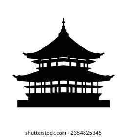 Silhouette traditional asian building house, isolated vector black logo design