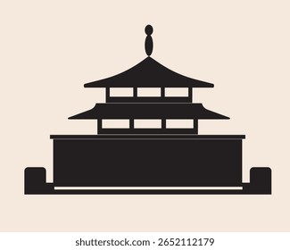 Silhouette traditional asian building isolated, flat vector stock illustration as travel concept