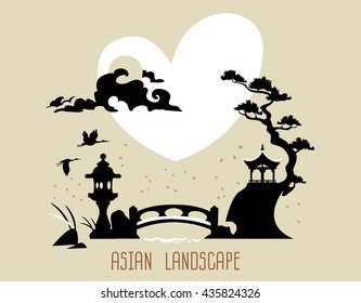 Silhouette of traditional asian landscape