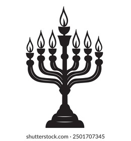 Silhouette of a traditional Hanukkah menorah with burning candles. Vector illustration.