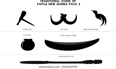 Silueta de iconos tradicionales de Papúa Nueva Guinea Pack 2