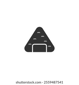 Silhouette of a traditional Japanese onigiri rice ball icon, showcasing a simplistic and minimal style, set against a solid white background for contrast and emphasis.