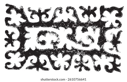 Silhouette traditional kazakh vector ornament carpet - ethnic black and white pattern texture