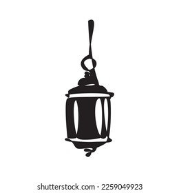 Silhouette of traditional lantern middle eastern style. Ramadan night symbol - Muslim icon. Vector illustration of Eid Mubarak, Ramadan Kareem. Classic Lantern icon 1. 