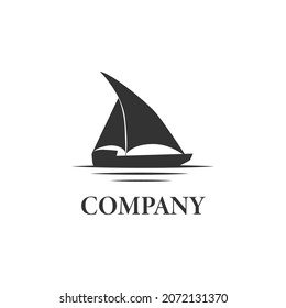 Silhouette of Traditional Sailboat from Asia applied for the business and finance logo design inspiration. Silhouette of dhow sailboat logo design, traditional sailboat vector