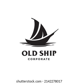 Silhouette of Traditional Sailboat old ship logo design	
