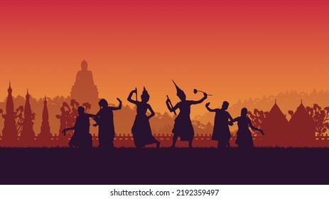 silhouette traditional Thai Dance gradient background