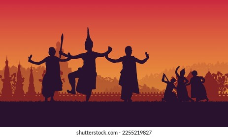 silhouette traditional Thai Dance gradient background