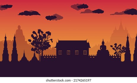 silhouette traditional Thai temple gradient background