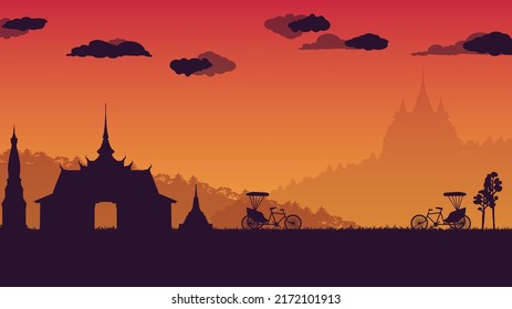 silhouette of traditional Thai vintage tricycle at Thailand on gradient background
