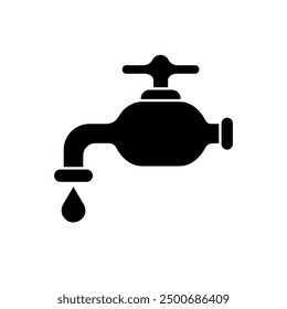 A silhouette of a traditional water tap with a single drop of water falling from its spout. The design shows that every drop of water matters.