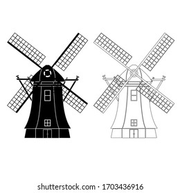 Silhouette of Traditional windmill Vector illustration
