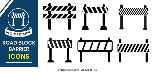 Silhouette of Traffic barricade, Road block and barrier icon, vector set. Barrier icon, roadblock, road, car, barricade, striped vector design foe website, app, logo. Vector illustration.