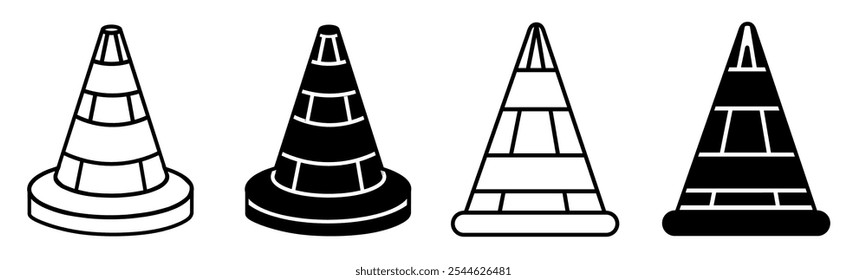 Silhouette of traffic cone icon illustration. Traffic cone icon set for business. Stock vector.