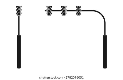 silhouette of traffic lights with pole, vector illustration isolated on white background.