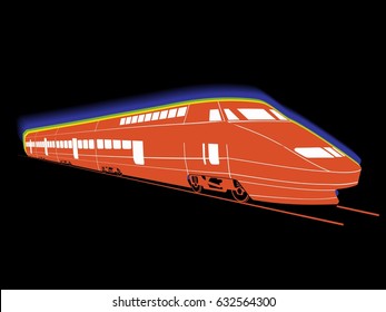silhouette of train. color drawing, black background