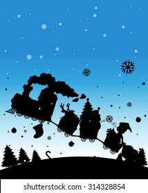 Silhouette train full of christmas things illustration