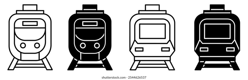 Silhouette of train icon illustration on white background. Train icon set for business. Stock vector.