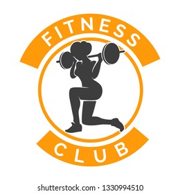 Silhouette of Training Athletic Woman with Barbell. Fitness Club Logo isolated on white. Vector illustration.