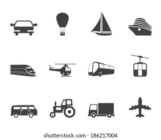 Silhouette Transportation and travel icons - vector icon set