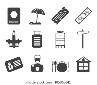 Silhouette Travel, Holiday and Trip Icons -  Vector Icon Set